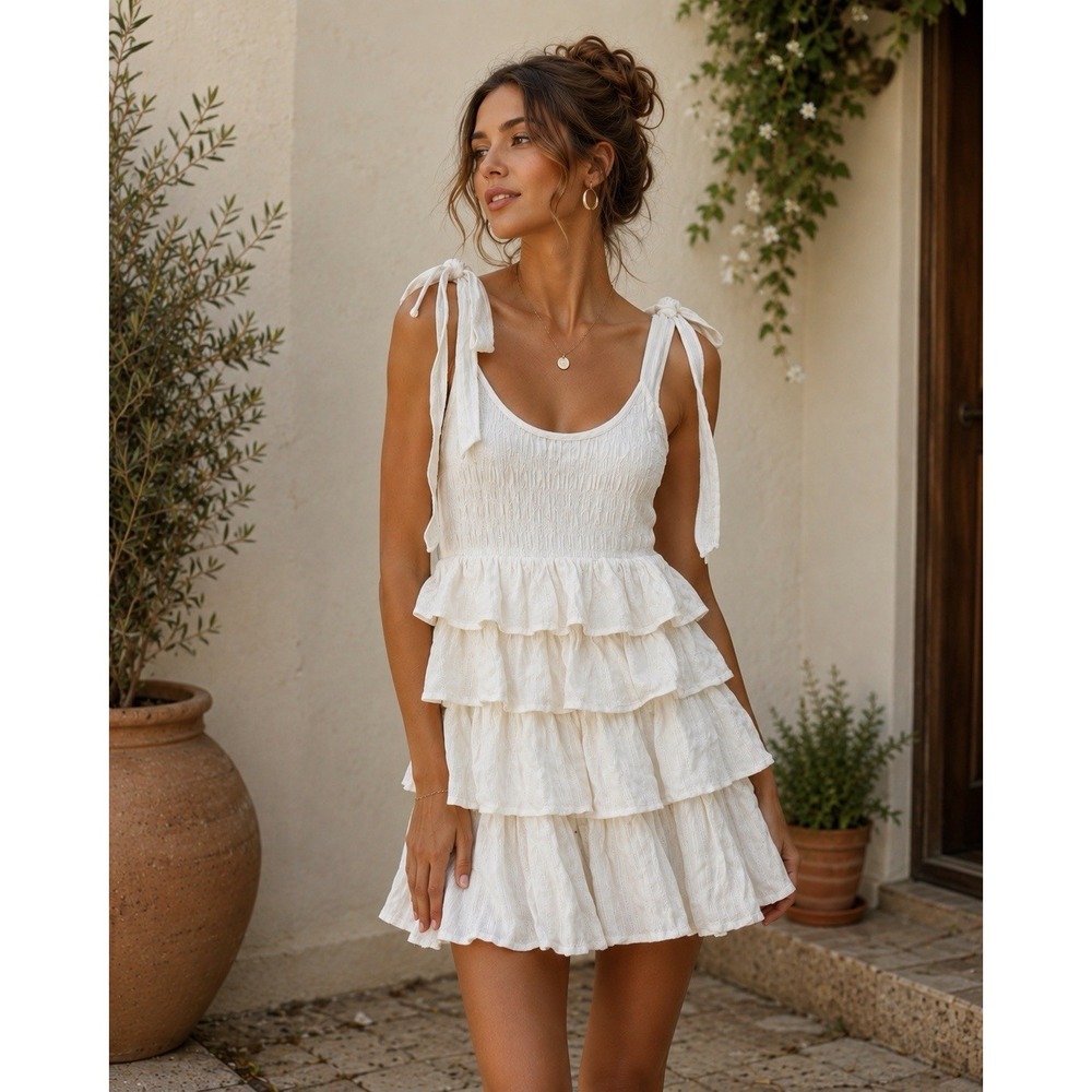 Mable Anthropologie White Mini Dress Size M Sleeveless Cottagecore Cowgirl Boho